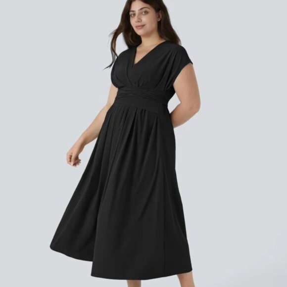 New Halara V Neck Short Sleeve Pocket Tie Back Quick Dry Midi Casual Women's 3X - Picture 1 of 6